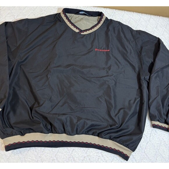 Vintage 90s Firestone Embroidered Black Windbreaker Aztec Trim Size XL - Picture 4 of 16